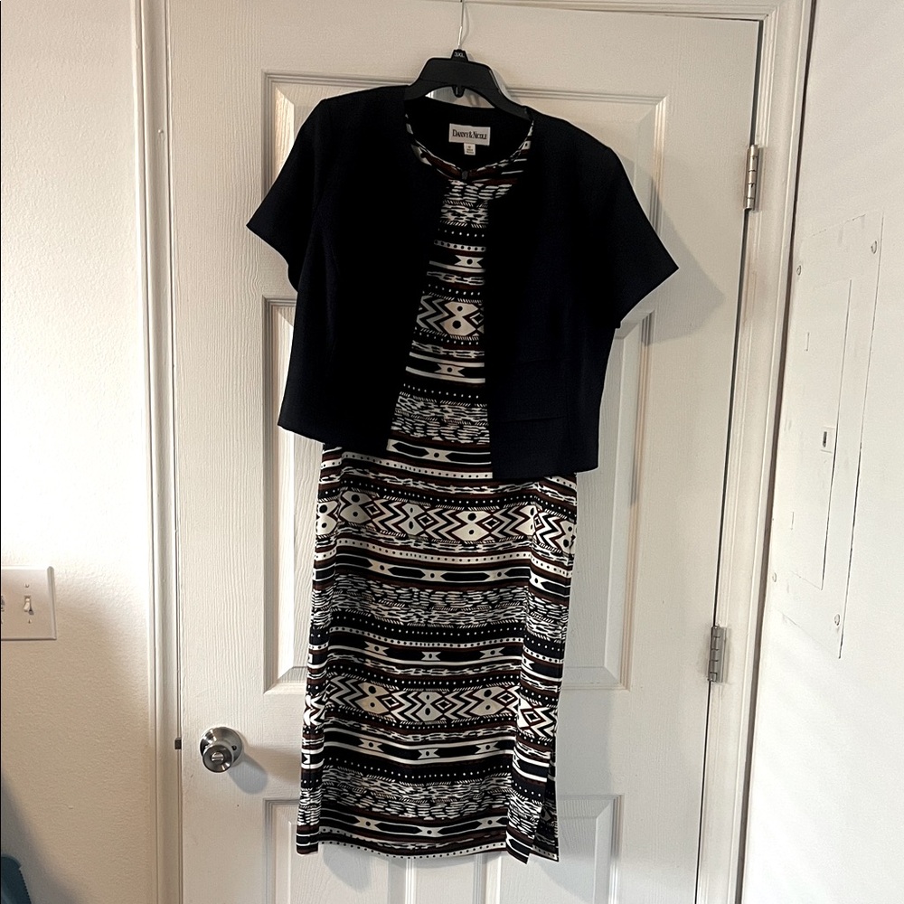 Barely worn, multi colored sleeveless dress with jacket